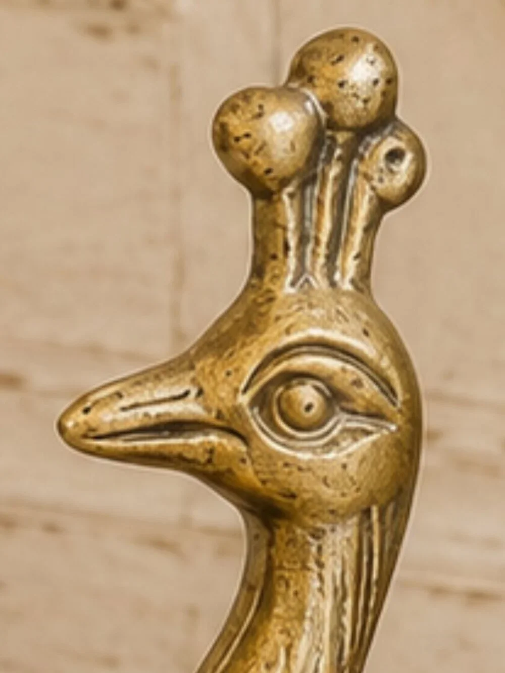 Vintage Brass Finish Peacock Figurine With an Ornate, Spread-Feather Tail Design